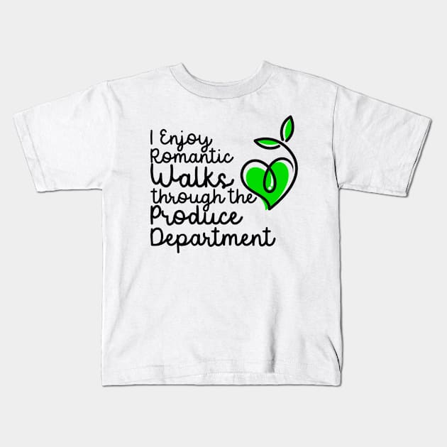 I Enjoy Romantic Walks Through Produce Green Leaves Kids T-Shirt by Mellowdellow